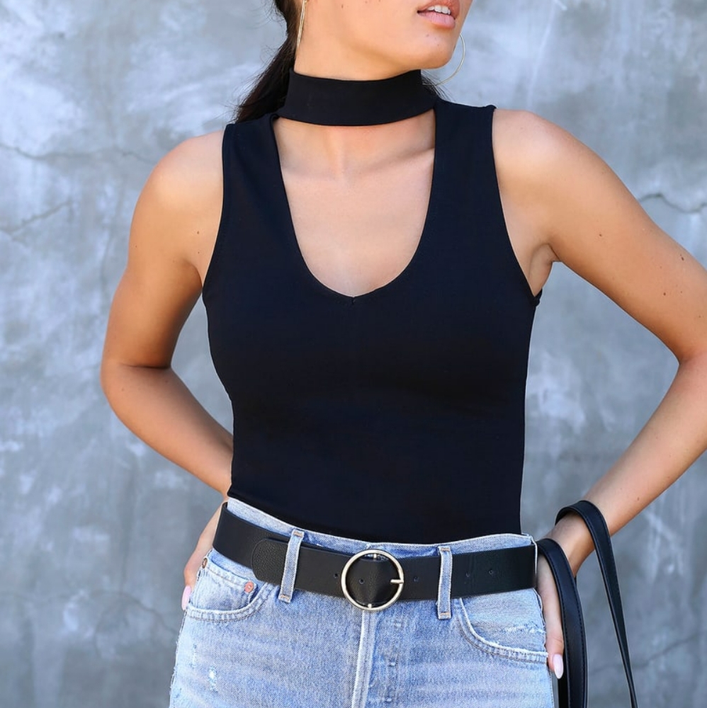 *NWT LULUS Black one piece collar bodysuit